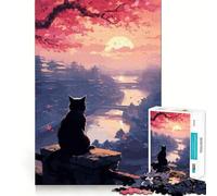 Il gatto nella notte di luna, Giappone, puzzle da 1000 pezzi per adolescenti, gioco per esercitare la mente, momento di condivisione, taglio di precisione, pezzo da collezione artistica 38x52cm