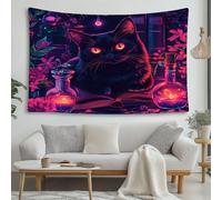 Il gatto nero magico Arazzo da Parete Animali da sogno Arazzo da Parete Grande Utilizzato in Camera da Letto Soggiorno Copriletto Decorazione Murale 230x210