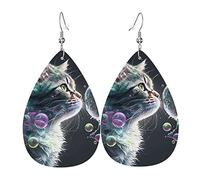 Il Gatto Soffia Le Bolle Donna Orecchini Ecopelle Orecchino Goccia Pendenti