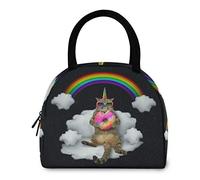 Il gatto unicorno con occhiali da sole con ciam colorata è seduto come una nuvola come un divano Borsa riutilizzabile per il pranzo con tasca frontale Chiusura a cerniera Borsa termica termica is