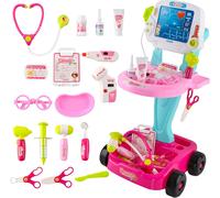 Set da dottore per bambini con carrellino - rosa, 18 pezzi