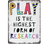 Il gioco è la forma più elevata di ricerca. Arte murale per la stanza dei giochi, targa in metallo, poster, decorazione da parete per la stanza dei giochi, regalo per donne e uomini, 8x12 pollici.