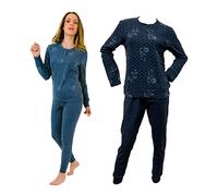 Il Granchio Pigiama Donna Invernale in Caldo Jacquard Pigiama Donna Felpato Diverse Fantasie (6010 Blu, M)