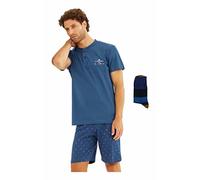 Il Granchio Pigiama Uomo Cotone Corto + Calza - Pigiama Uomo Cotone Leggero - Pigiama Uomo Estivo Corto (1076 Avio, L)