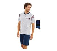 Il Granchio Pigiama Uomo Cotone Corto + Calza - Pigiama Uomo Cotone Leggero - Pigiama Uomo Estivo Corto (1075 Grigio, XL)