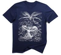 Il Grande Drago Rosso Arte Biblica T-Shirt (M, Blu Navy)