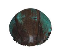 Il grano di legno verde blu ha stampato la cuffia di doccia, copertura dei capelli di doppio strato per il bagno, copricapo riutilizzabile per i capelli lunghi