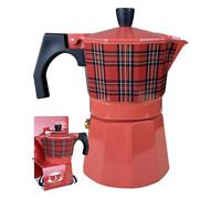 Il Gruppone Passione Casa Caffettiera Moka caffè 3 Tazze Fantasia Tartan Rosso in Alluminio Manico E Pomolo Termico Antiscottatura per Fiamma Gas O Piastra Elettrica Idea Regalo Natale
