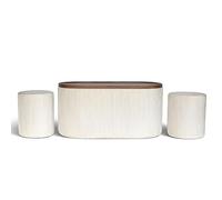 Il Gruppone Passione Casa Set 3 Pouf Contenitore con Tavolino da Salotto Ovale in Velluto e Coperchio in Legno, 2 Pouf Interni Salvaspazio, Tavolino Contenitore Moderno, Seduta Imbottita - Beige
