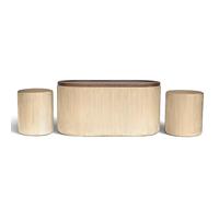 Il Gruppone Passione Casa Set 3 Pouf Contenitore con Tavolino da Salotto Ovale in Velluto e Coperchio in Legno, 2 Pouf Interni Salvaspazio, Tavolino Contenitore Moderno, Seduta Imbottita - Crema