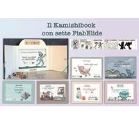Il kamishibook con sette FiabElide. Testo in simboli. Kamishibai