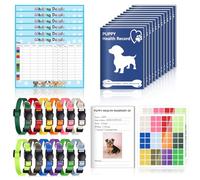 Il kit di aiuto per cuccioli include 12 opuscoli di record di colpi di cucciolo, 6 grafici di conservazione dei record e 12 colori ID cucciolo in nylon morbido. Include 2 adesivi identificativi