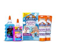Il kit Elmers Fluffy Slime include la colla colorata traslucida Elmers, la colla glitterata Elmers e l'attivatore Elmers Fluffy Slime (confezione da 4