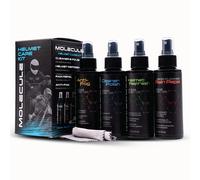 Il kit per la cura del casco Premium Molecule include un detergente antiappannamento, lucida il casco, rinfresca e respinge la pioggia per visier