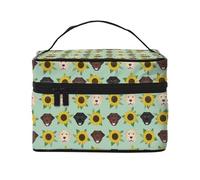 Il Labrador affronta i girasoli, Borsa per il trucco Borsa per cosmetici Borsa da toilette da viaggio portatile Astuccio per matite Astuccio da toilette