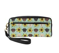 Il Labrador affronta i girasoli, Borsa per il trucco Borsa per cosmetici Borsa da viaggio portatile da toilette Astuccio in pelle per donne e ragazze