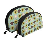 Il Labrador affronta i girasoli, Borsa per trucco a conchiglia Portamonete da donna Borsa da toilette piccola Borsa per cosmetici 2 pezzi