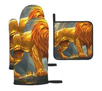 Il leone d'oro è grande resistente al calore guanti da cucina colorati cuscinetti caldi, carino panettiere, regali da cucina per amanti della cucina cuochi mamma