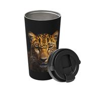 Il leopardo dagli occhi profondi porta una tazza da caffè isolata. Elegante thermos da 500 ml che mantiene le bevande calde per ore, perfetto per caffè, tè e altro ancora.