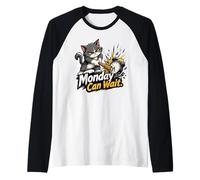 Il lunedì può Aspettare - Sveglia Cat Smash Maglia con Maniche Raglan