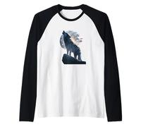 Il Lupo audace Sta Alto Dietro Il Costume dei Colori degli Stati Uniti Maglia con Maniche Raglan