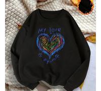 Il maglione con cuore in stile graffiti è perfetto, chi lo sa! Questo maglione ha dipinto "amore" su un fondo nero arcobaleno e un cuore colorato in stile graffiti, "Il mio amore è infinito" nascosto