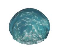 Il mare blu profondo stampato cuffia da doccia per le donne doppio strato impermeabile bagno capelli cappello riutilizzabile tappi da bagno protezione dei capelli elastico signore spa salone bagno