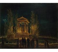 Il Mausoleo provvisorio di Jean-Jacques Rousseau sul bacino delle Tuileries prima della traduzione delle sue ceneri al Pantheon. Notte dal 10 all'11 ottobre 1794 (1794) Poster Stampa di Hubert Robert