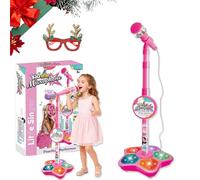 Il microfono giocattolo tutto in uno, giocattolo per karaoke per bambini, con supporto regolabile, altoparlante e luci LED, regalo di Natale per compleanno per ragazzo e ragazza (rosa)