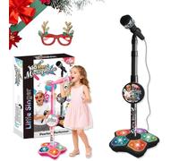 Il microfono giocattolo tutto in uno, giocattolo per karaoke per bambini, con supporto regolabile, altoparlante e luci a LED, regalo di Natale per compleanno per ragazzo, ragazze (nero)