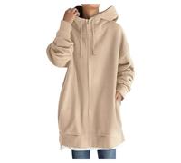 Il mio account giacca streetwear, tinta unita, taglio lungo, foderata in pile, da donna, con chiusura lampo, maglione da snowboard, cachi, XL