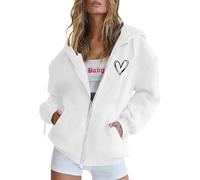 Il mio account Maglione con cappuccio e felpa casual da donna con cerniera, maniche lunghe, tasca e coulisse, giacca in pile per uso quotidiano Donna Primavera Elegante, bianco, M