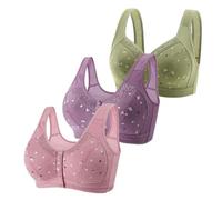 Il mio carrello Visualizza 3 Pack Reggiseni per donne anziane, 2024, Reggiseni in cotone con abbottonatura anteriore, comodo, pieno tenuta, schiena larga, reggiseni senza ferretto Set biancheria