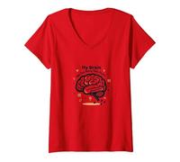 Il Mio Cervello ha troppe schede Aperte Maglietta con Collo a V, Donna, Rosso, XXL