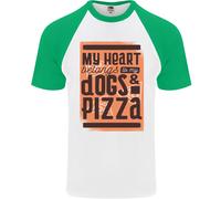 Il Mio Cuore Appartiene A Cani & Pizza Divertente DA UOMO S/S Baseball T-Shirt