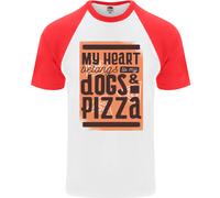 Il Mio Cuore Appartiene A Cani & Pizza Divertente DA UOMO S/S Baseball T-Shirt