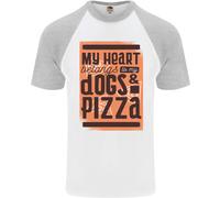 Il Mio Cuore Appartiene A Cani & Pizza Divertente DA UOMO S/S Baseball T-Shirt