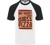 Il Mio Cuore Appartiene A Cani & Pizza Divertente DA UOMO S/S Baseball T-Shirt