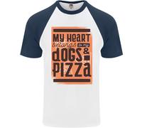 Il Mio Cuore Appartiene A Cani & Pizza Divertente DA UOMO S/S Baseball T-Shirt