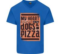 Il Mio Cuore Appartiene A Cani & Pizza Divertente Uomo Scollo A V Cotone T-Shirt