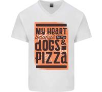 Il Mio Cuore Appartiene A Cani & Pizza Divertente Uomo Scollo A V Cotone T-Shirt