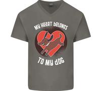 Il Mio Cuore Appartiene a Mio Cane Divertente Uomo Scollo A V Cotone T-Shirt