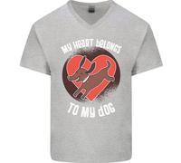 Il Mio Cuore Appartiene a Mio Cane Divertente Uomo Scollo A V Cotone T-Shirt