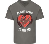 Il Mio Cuore Appartiene a Mio Cane Divertente Uomo Scollo A V T-Shirt