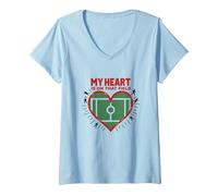 Il Mio Cuore è su Quel Campo, Passione per i Tifosi di Calcio Maglietta con Collo a V, Donna, Celeste, S