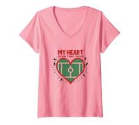 Il Mio Cuore è su Quel Campo, Passione per i Tifosi di Calcio Maglietta con Collo a V, Donna, Rosa, M