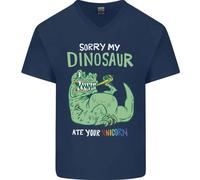 Il Mio Dinosauro ATE Tuo Unicorn Divertente T-Rex Uomo Scollo A V Cotone T-Shirt