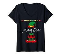 Il mio elfo preferito mi chiama zia zia brutto maglione di Natale Maglietta con Collo a V