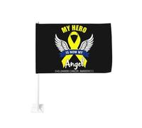 Il mio eroe è ora il mio angelo, clip per finestra per la sensibilizzazione sul cancro infantile, bandiere per auto, protezione solare, decorazione, striscione bifacciale da 12 x 18 pollici per camio