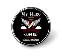 Il mio eroe ora è il mio angelo, distintivo rotondo in metallo per la lotta contro il cancro alla testa e al collo, spilla decorativa con motivo patriottico per uomo e donna.